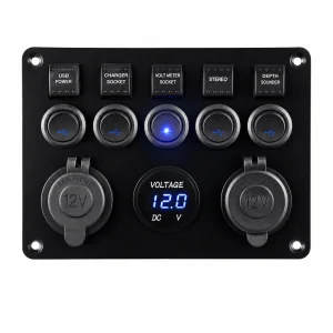 BFY 5 anahtarlı şarj soketli voltmetreli USB marin switch panel