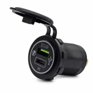 Saray USB-A ve Type-C soketi 12–24 V kapaklı panel tipi